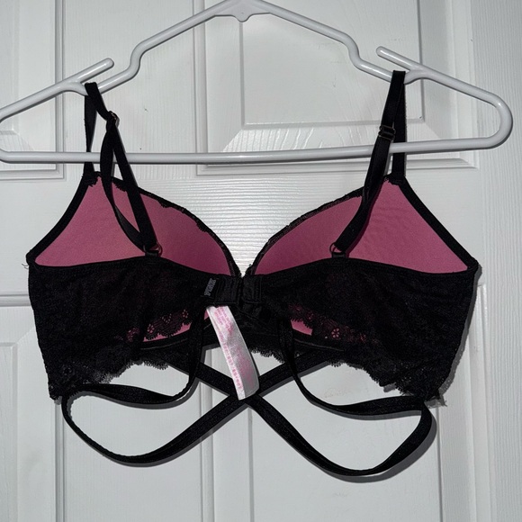 PINK Victoria's Secret Black Lace Criss Cross Detail Bra 34C - Picture 4 of 5